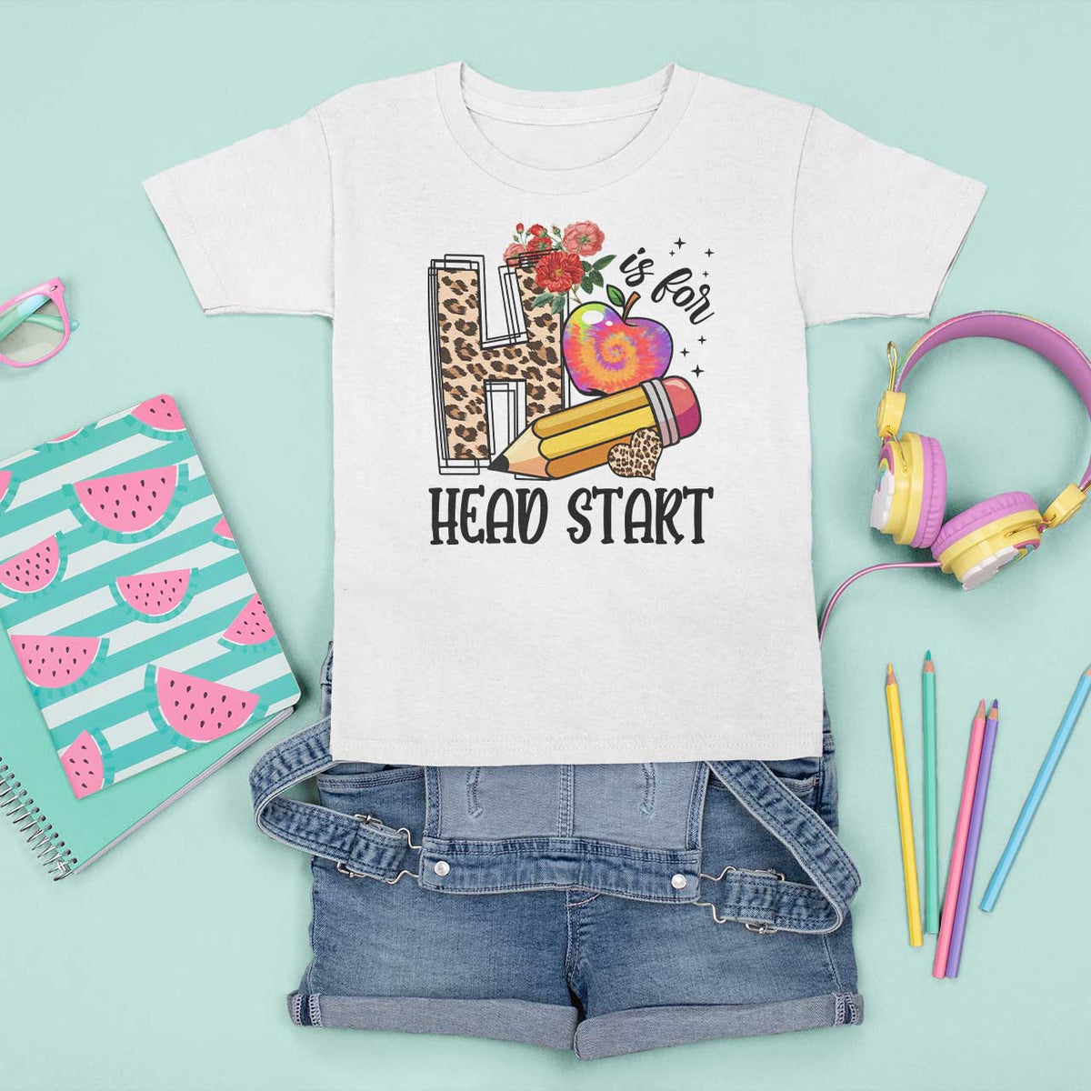 Back To School T Shirt For Kid H Is For Head Start Pencil Apple Flower - Wonder Print Shop