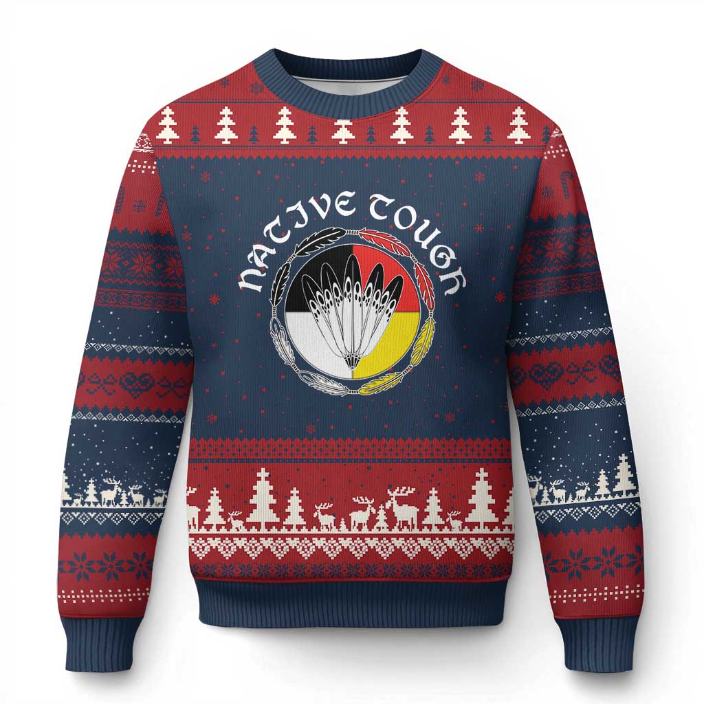 Native Tough Ugly Christmas Sweater Indian American Medicine Wheel Feathers - Wonder Print Shop