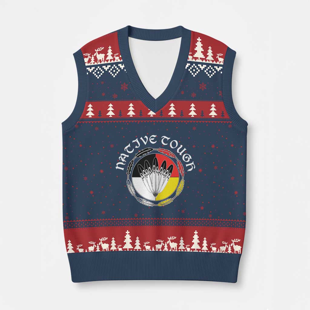Native Tough V-Neck Knit Sweater Vest Indian American Medicine Wheel Feathers - Wonder Print Shop