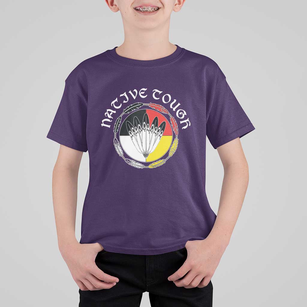 Native Tough T Shirt For Kid Indian American Medicine Wheel Feathers - Wonder Print Shop