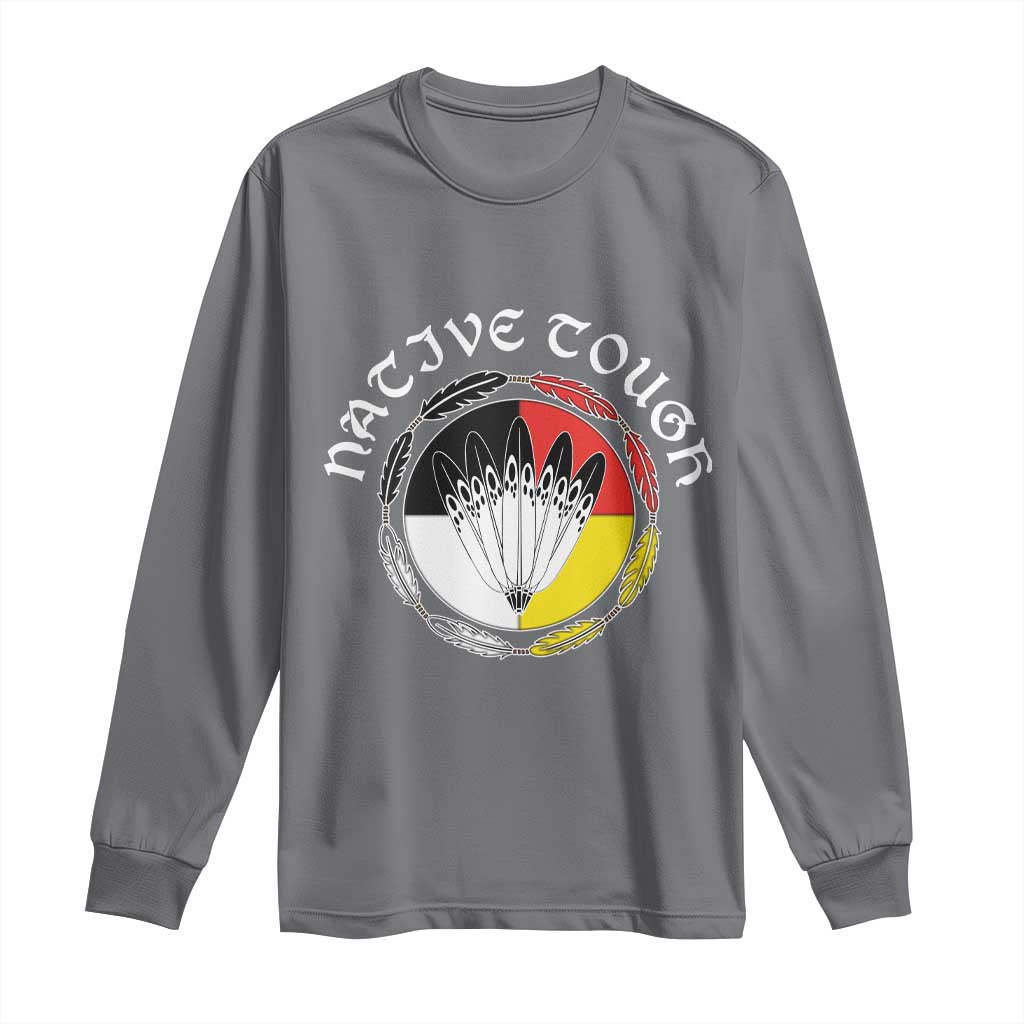 Native Tough Long Sleeve Shirt Indian American Medicine Wheel Feathers - Wonder Print Shop