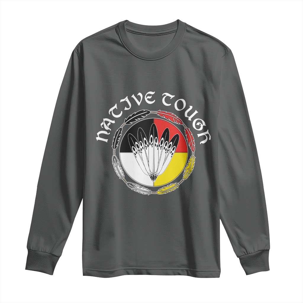 Native Tough Long Sleeve Shirt Indian American Medicine Wheel Feathers - Wonder Print Shop