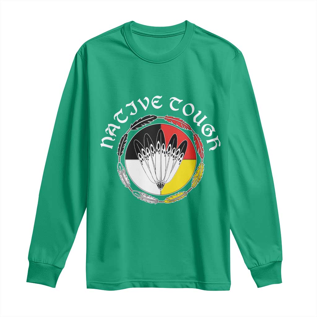 Native Tough Long Sleeve Shirt Indian American Medicine Wheel Feathers - Wonder Print Shop