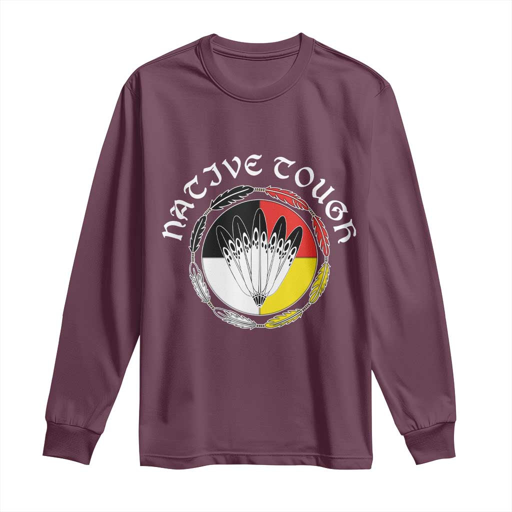 Native Tough Long Sleeve Shirt Indian American Medicine Wheel Feathers - Wonder Print Shop