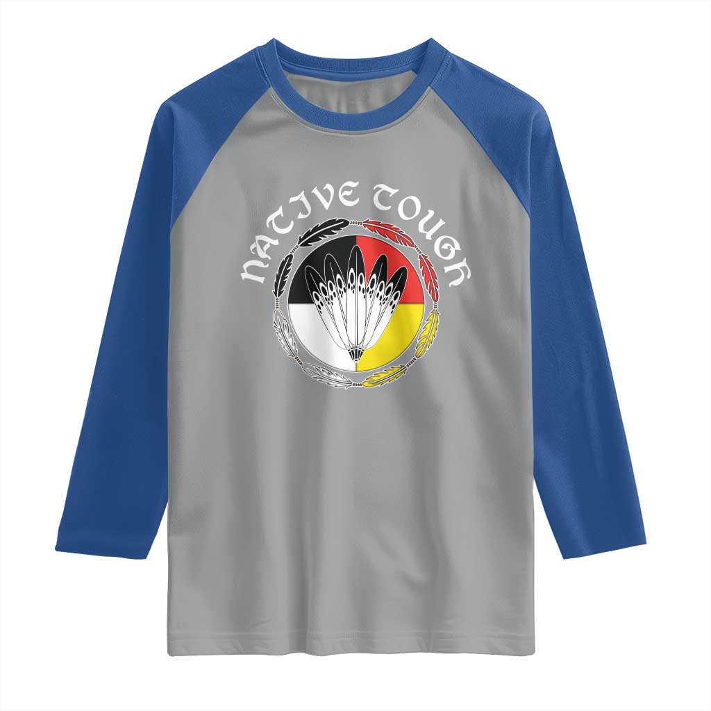 Native Tough Raglan Shirt Indian American Medicine Wheel Feathers - Wonder Print Shop