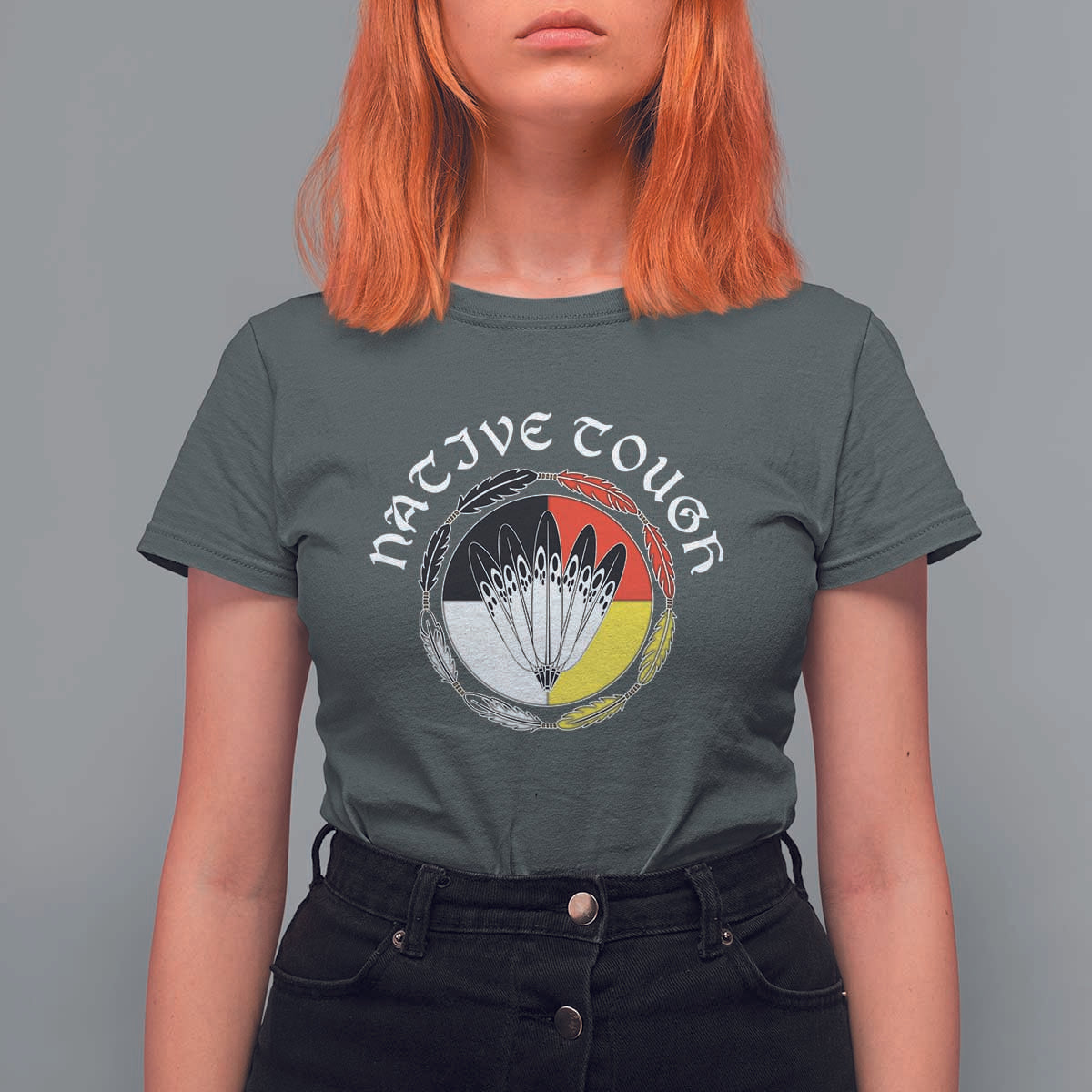 Native Tough T Shirt For Women Indian American Medicine Wheel Feathers - Wonder Print Shop