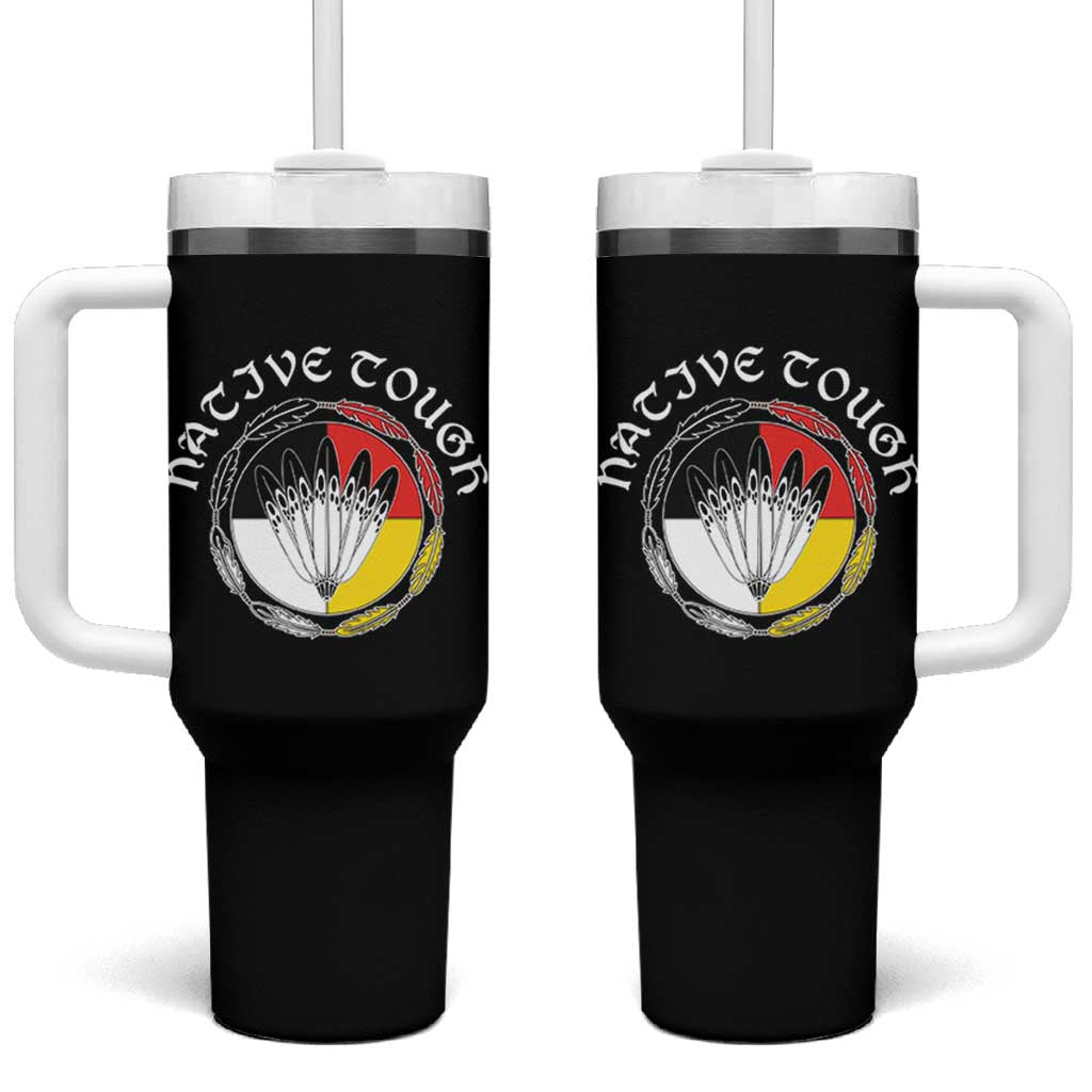 Native Tough Tumbler With Handle Indian American Medicine Wheel Feathers - Wonder Print Shop