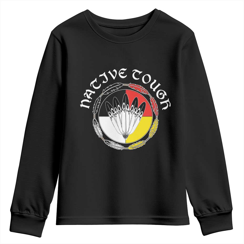 Native Tough Youth Sweatshirt Indian American Medicine Wheel Feathers - Wonder Print Shop