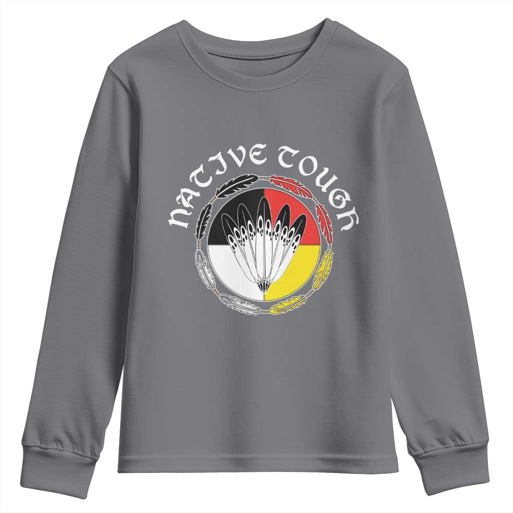 Native Tough Youth Sweatshirt Indian American Medicine Wheel Feathers - Wonder Print Shop