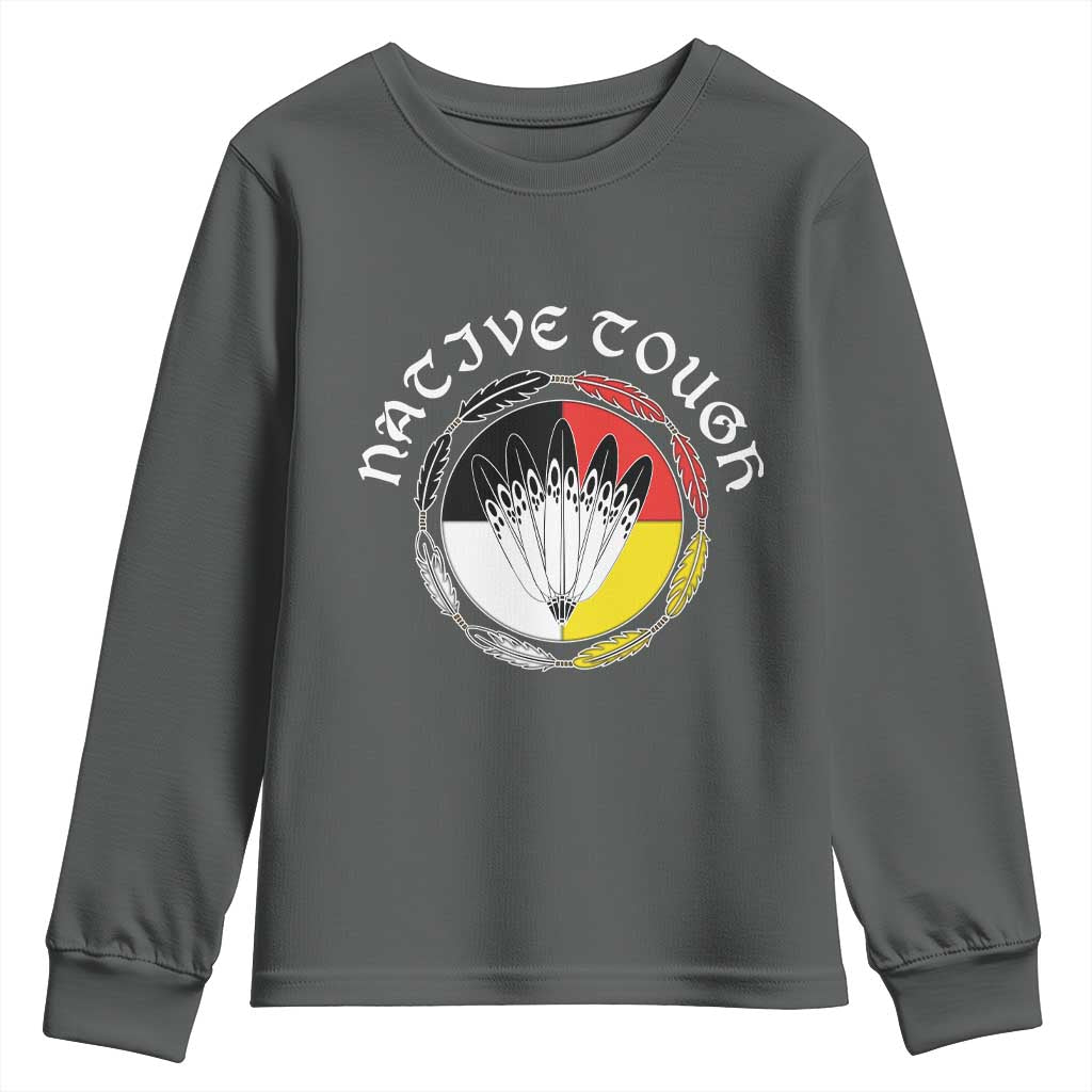 Native Tough Youth Sweatshirt Indian American Medicine Wheel Feathers - Wonder Print Shop