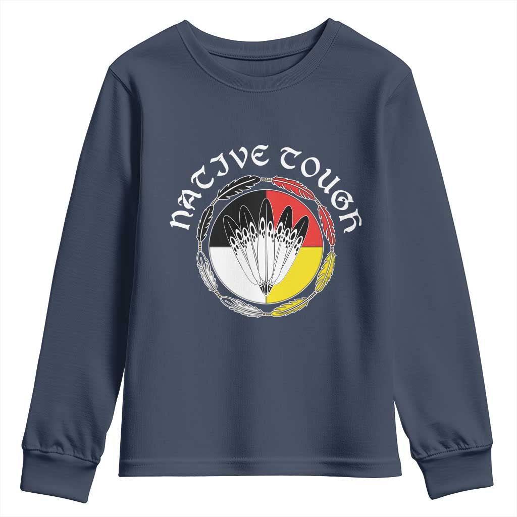 Native Tough Youth Sweatshirt Indian American Medicine Wheel Feathers - Wonder Print Shop