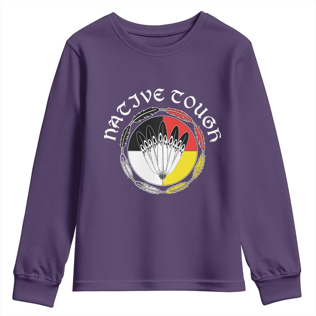 Native Tough Youth Sweatshirt Indian American Medicine Wheel Feathers - Wonder Print Shop