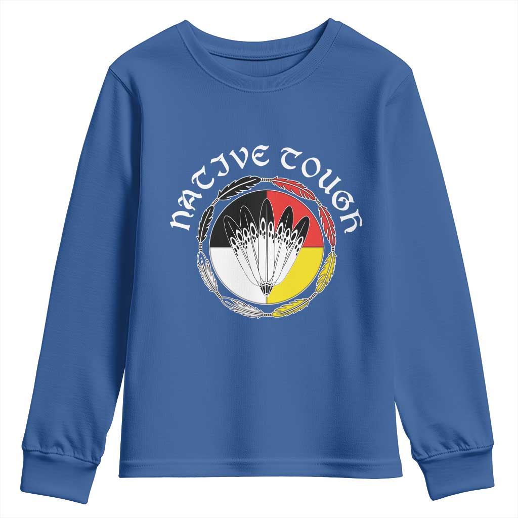Native Tough Youth Sweatshirt Indian American Medicine Wheel Feathers - Wonder Print Shop