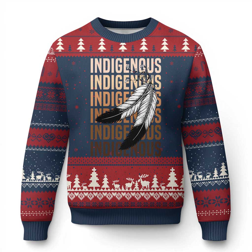 Indigenous Pride Ugly Christmas Sweater Native American Heritage Feathers Dreamcatcher - Wonder Print Shop
