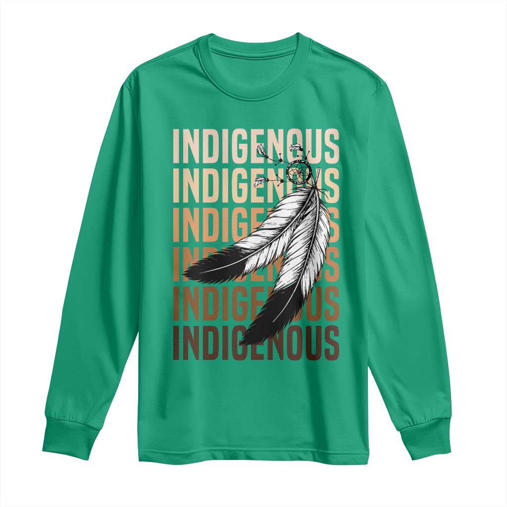 Indigenous Pride Long Sleeve Shirt Native American Heritage Feathers Dreamcatcher - Wonder Print Shop