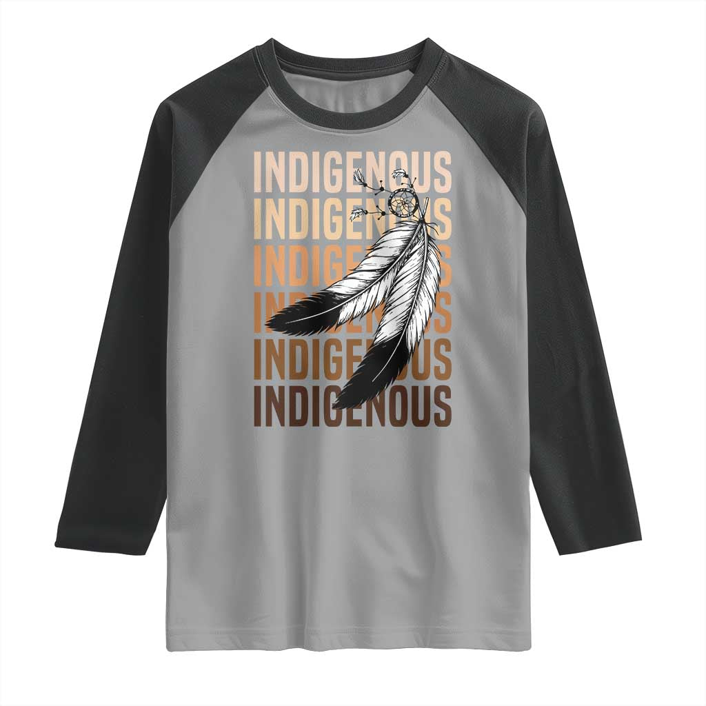 Indigenous Pride Raglan Shirt Native American Heritage Feathers Dreamcatcher - Wonder Print Shop