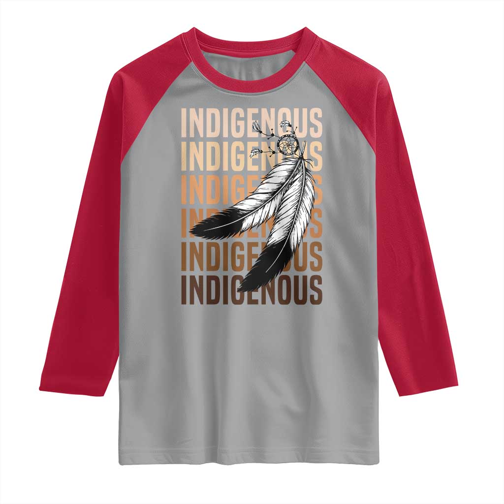 Indigenous Pride Raglan Shirt Native American Heritage Feathers Dreamcatcher - Wonder Print Shop