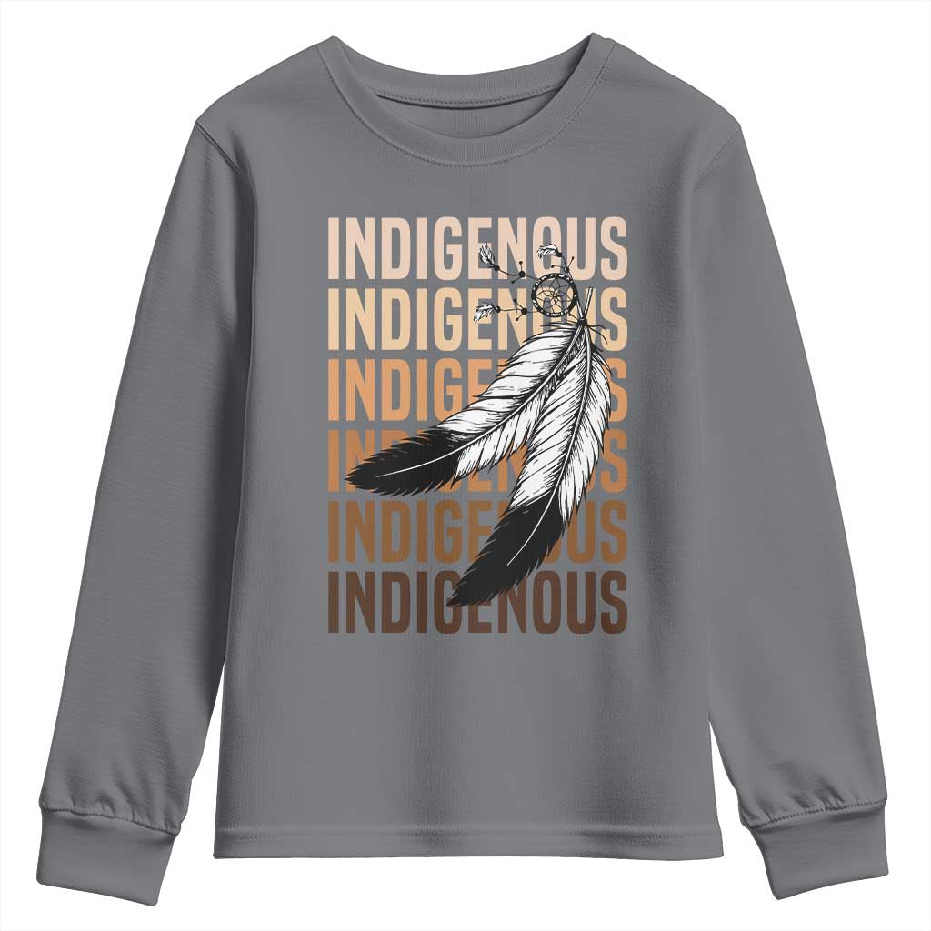Indigenous Pride Youth Sweatshirt Native American Heritage Feathers Dreamcatcher - Wonder Print Shop