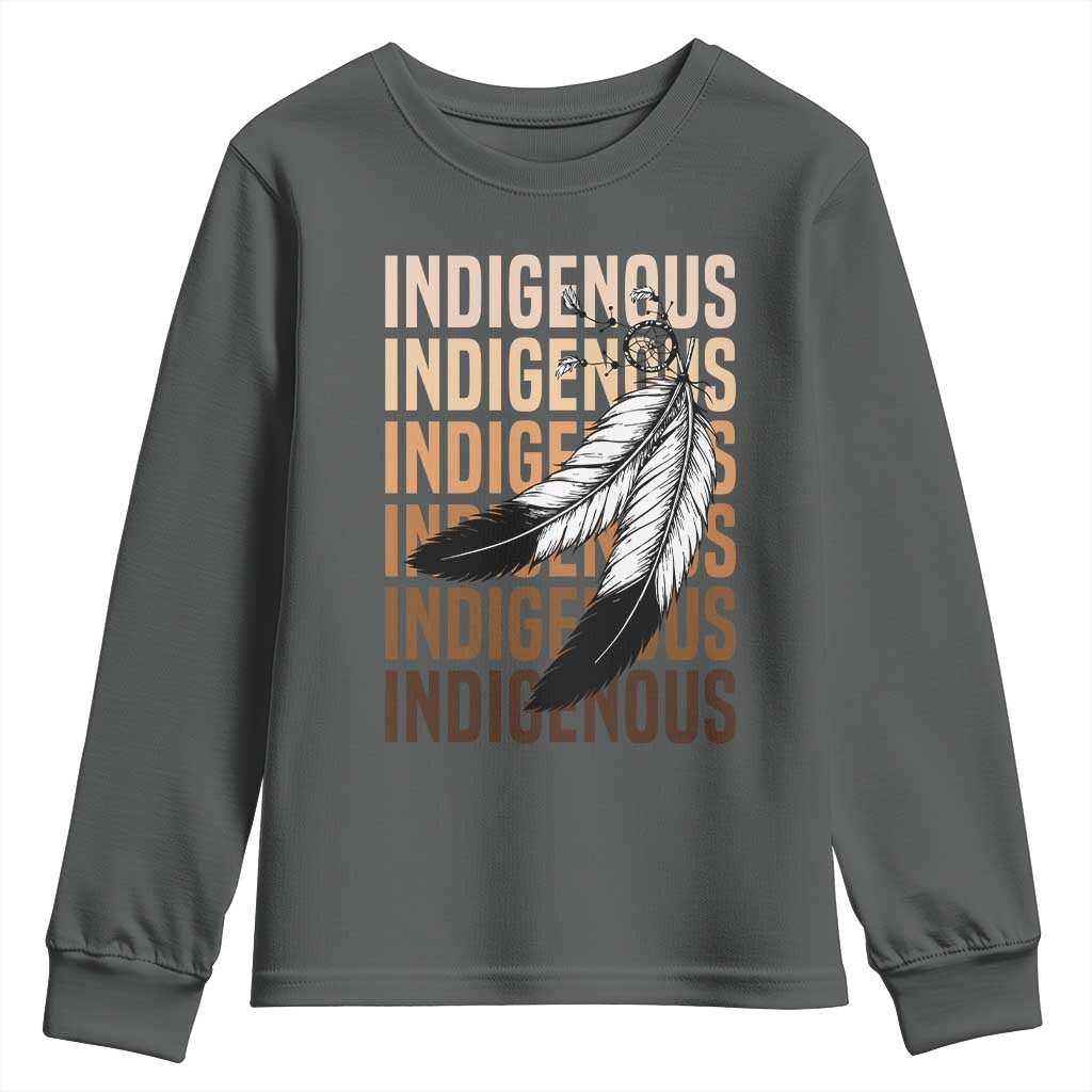 Indigenous Pride Youth Sweatshirt Native American Heritage Feathers Dreamcatcher - Wonder Print Shop