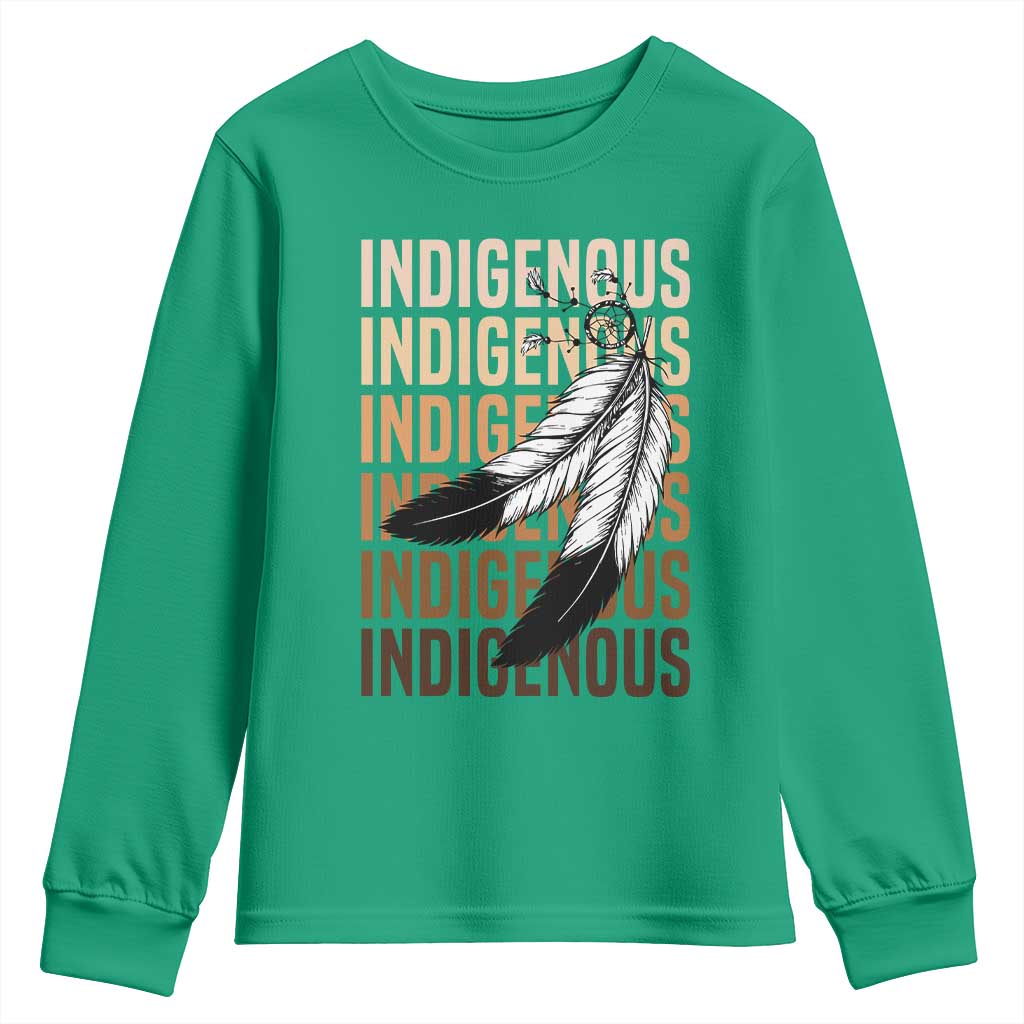 Indigenous Pride Youth Sweatshirt Native American Heritage Feathers Dreamcatcher - Wonder Print Shop