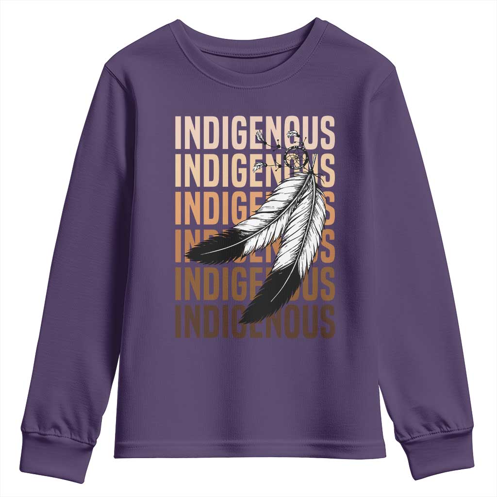 Indigenous Pride Youth Sweatshirt Native American Heritage Feathers Dreamcatcher - Wonder Print Shop