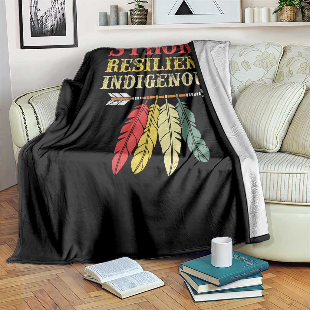 Native American Strong Resilient Indigenous Throw Blanket Retro Vintage Feathers - Wonder Print Shop