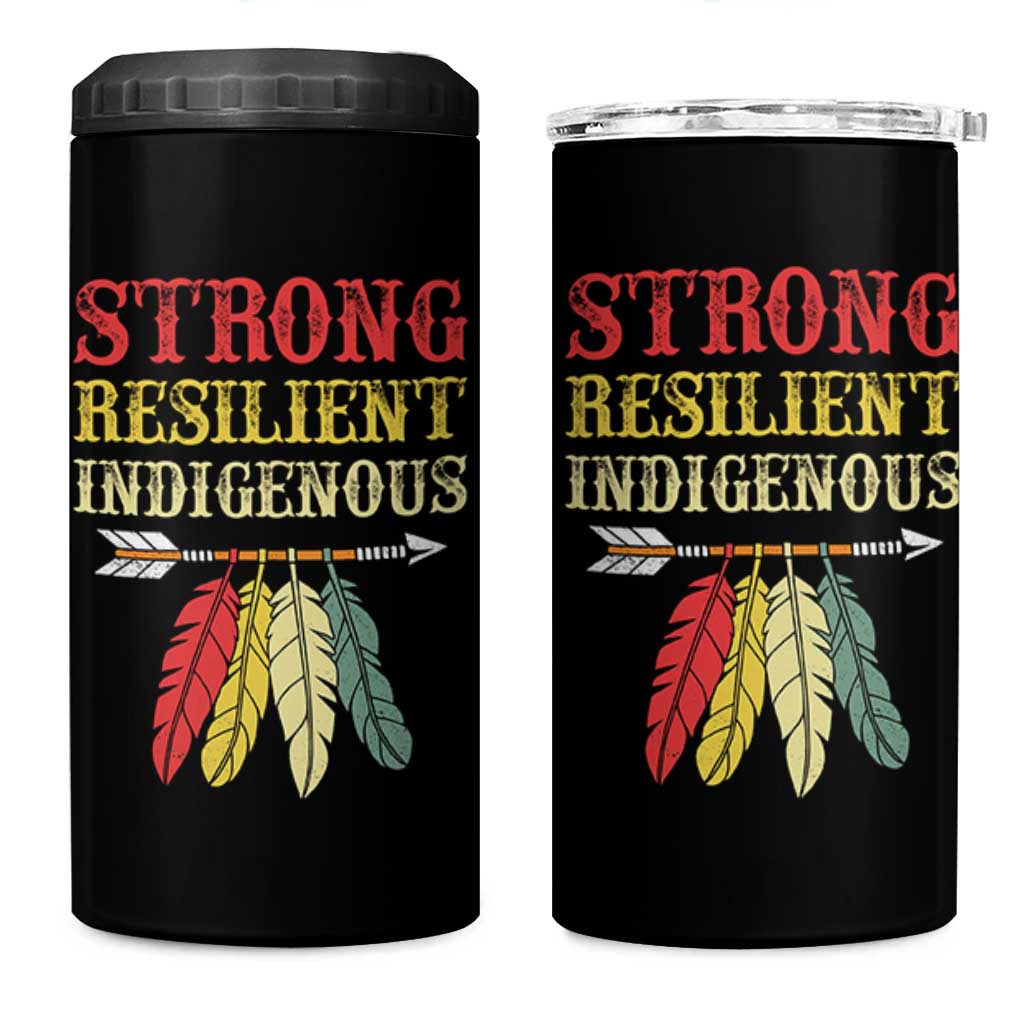 Native American Strong Resilient Indigenous 4 in 1 Can Cooler Tumbler Retro Vintage Feathers - Wonder Print Shop