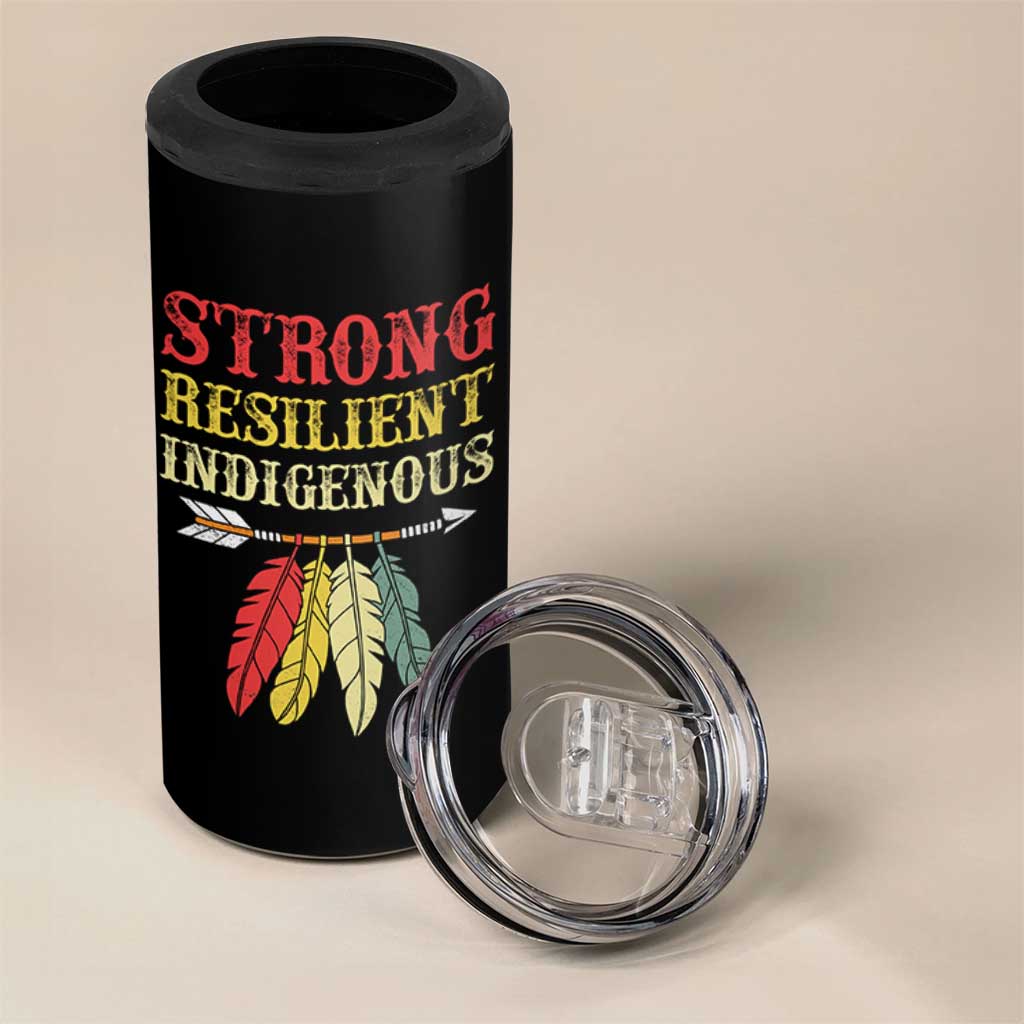 Native American Strong Resilient Indigenous 4 in 1 Can Cooler Tumbler Retro Vintage Feathers - Wonder Print Shop