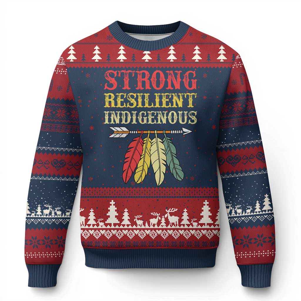 Native American Strong Resilient Indigenous Ugly Christmas Sweater Retro Vintage Feathers - Wonder Print Shop