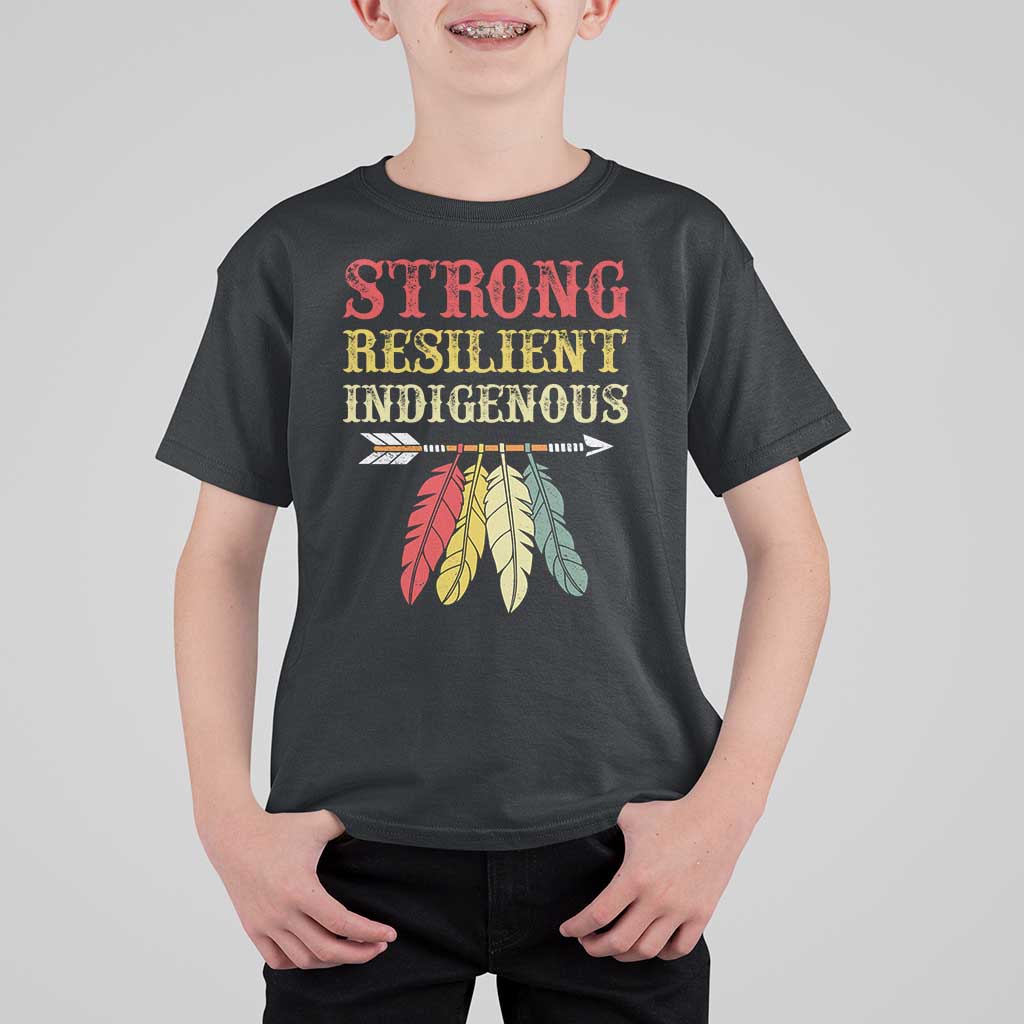 Native American Strong Resilient Indigenous T Shirt For Kid Retro Vintage Feathers - Wonder Print Shop