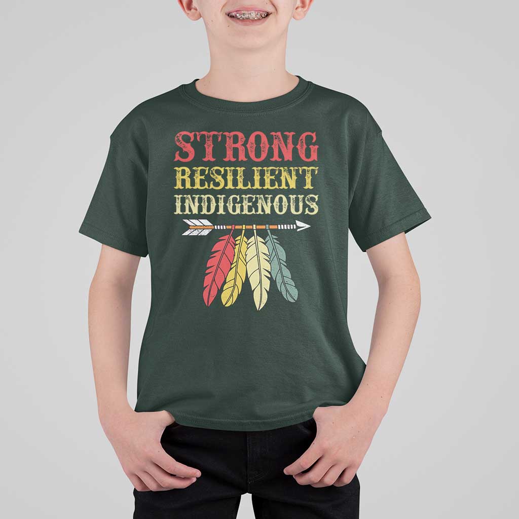 Native American Strong Resilient Indigenous T Shirt For Kid Retro Vintage Feathers - Wonder Print Shop
