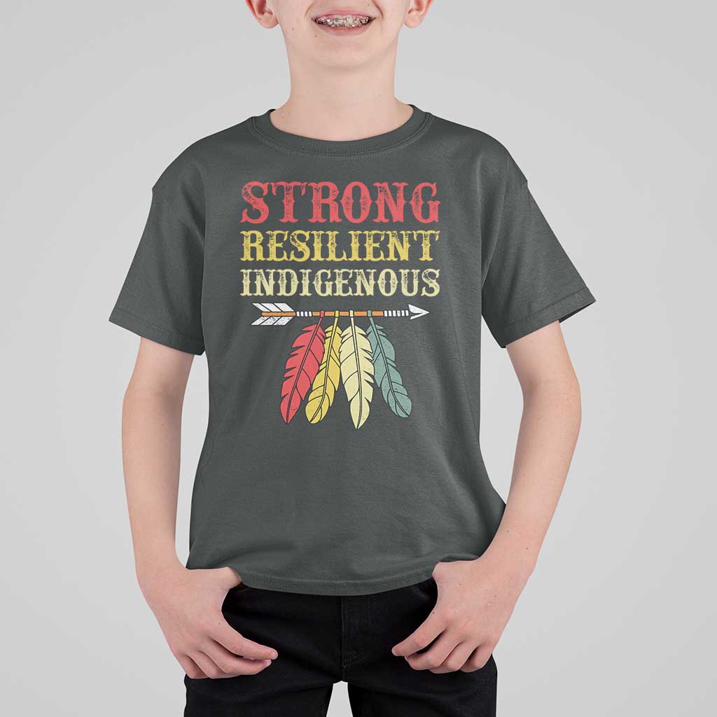 Native American Strong Resilient Indigenous T Shirt For Kid Retro Vintage Feathers - Wonder Print Shop