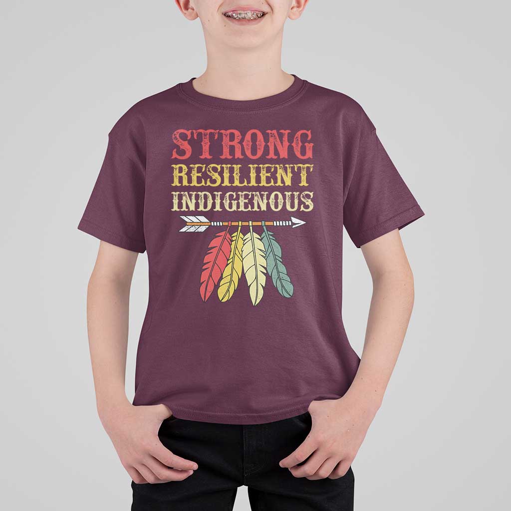 Native American Strong Resilient Indigenous T Shirt For Kid Retro Vintage Feathers - Wonder Print Shop