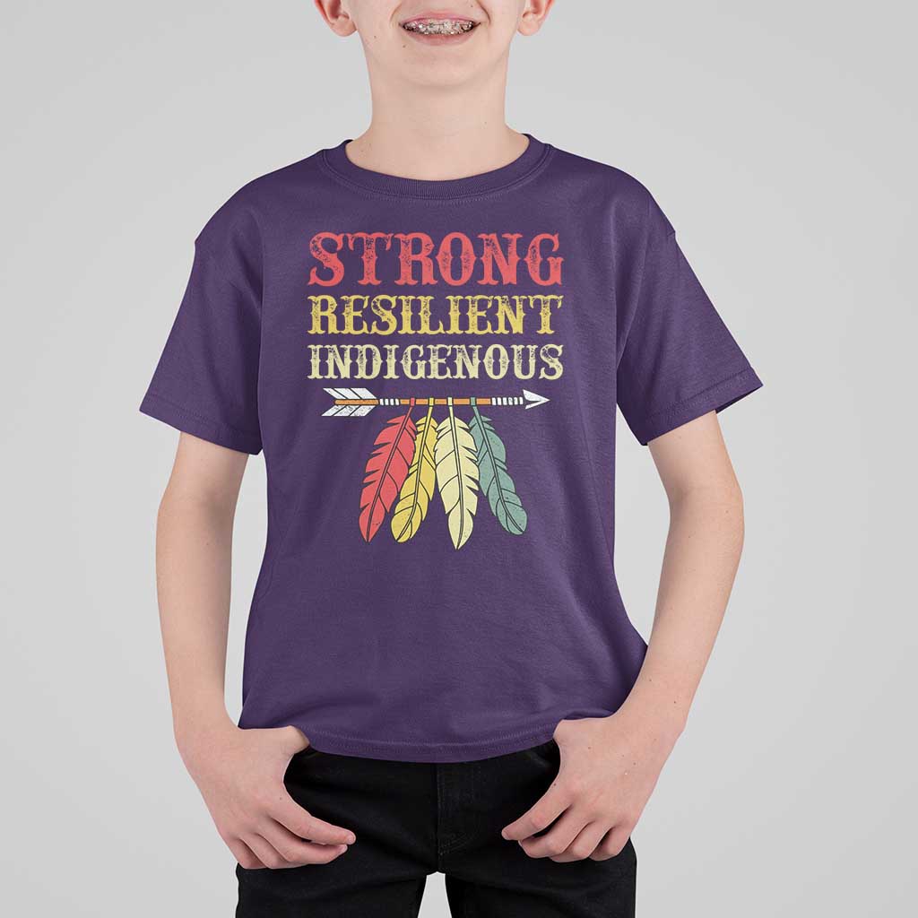 Native American Strong Resilient Indigenous T Shirt For Kid Retro Vintage Feathers - Wonder Print Shop