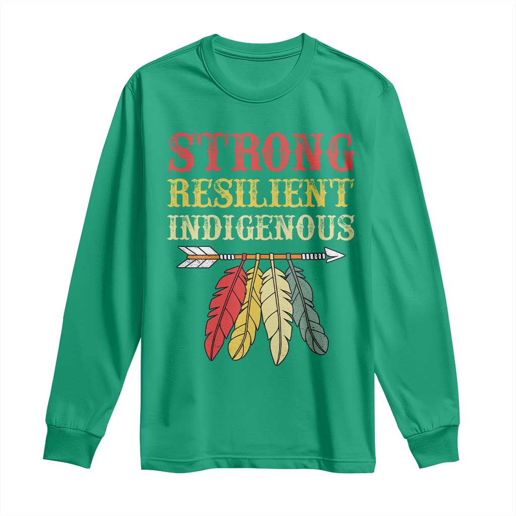 Native American Strong Resilient Indigenous Long Sleeve Shirt Retro Vintage Feathers - Wonder Print Shop