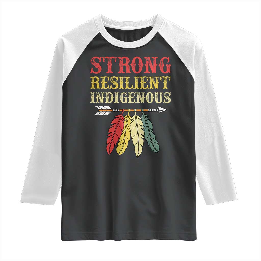 Native American Strong Resilient Indigenous Raglan Shirt Retro Vintage Feathers - Wonder Print Shop