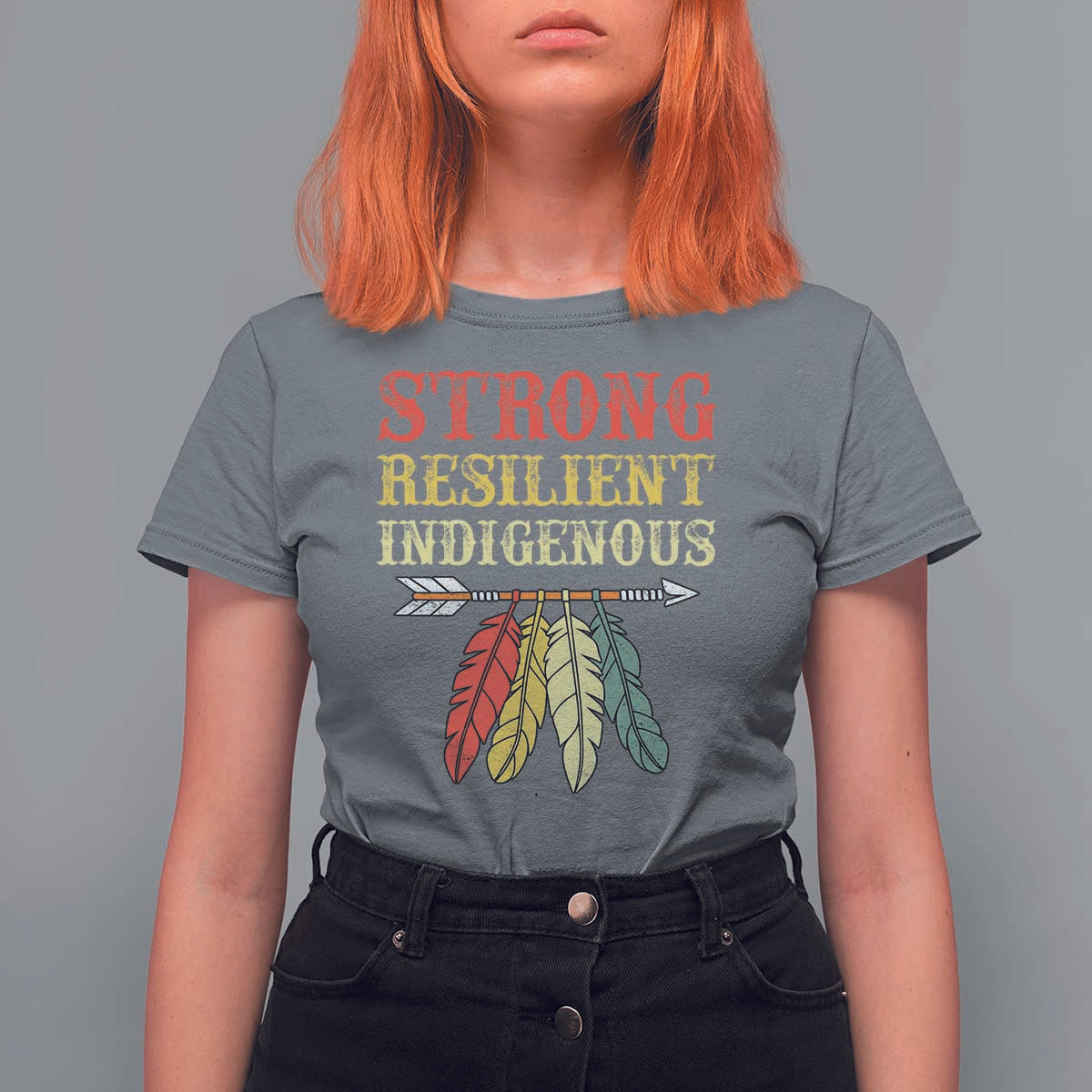 Native American Strong Resilient Indigenous T Shirt For Women Retro Vintage Feathers - Wonder Print Shop