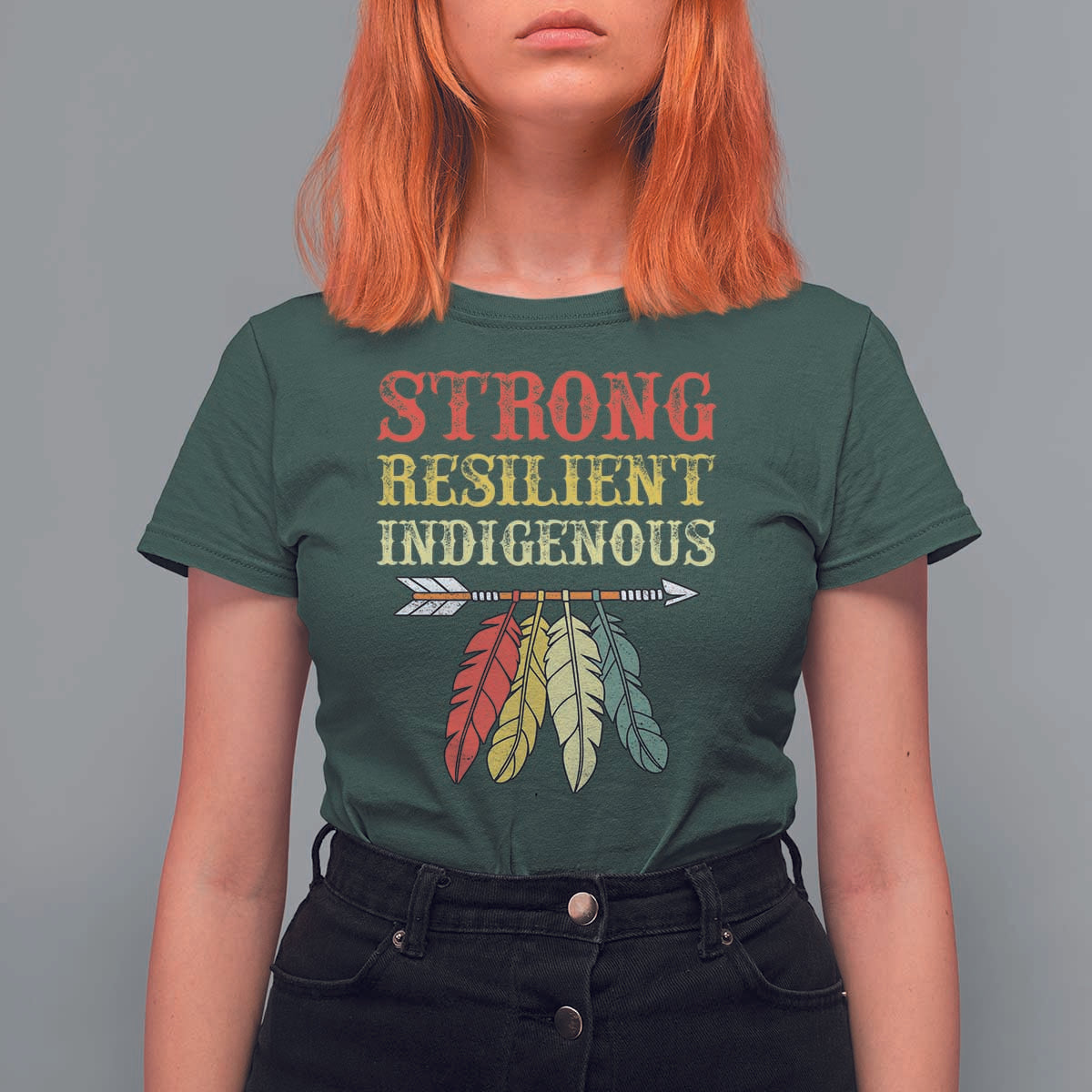 Native American Strong Resilient Indigenous T Shirt For Women Retro Vintage Feathers - Wonder Print Shop