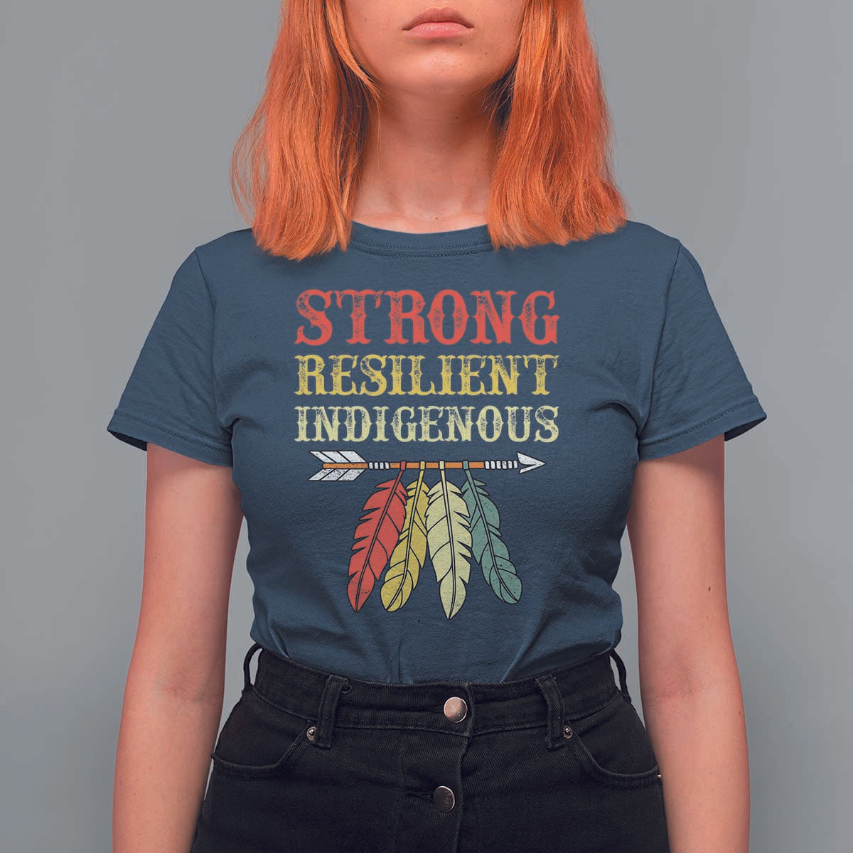 Native American Strong Resilient Indigenous T Shirt For Women Retro Vintage Feathers - Wonder Print Shop