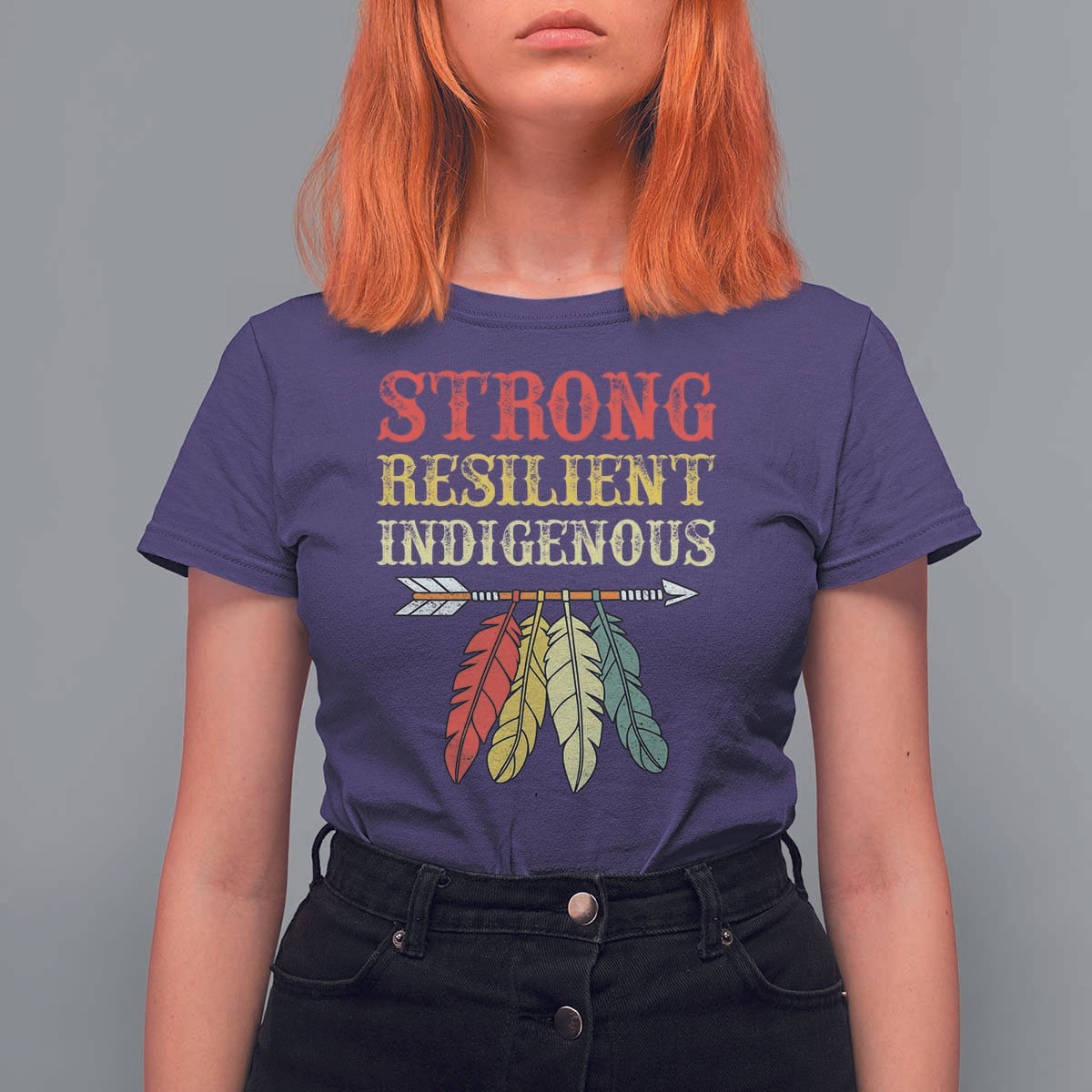 Native American Strong Resilient Indigenous T Shirt For Women Retro Vintage Feathers - Wonder Print Shop
