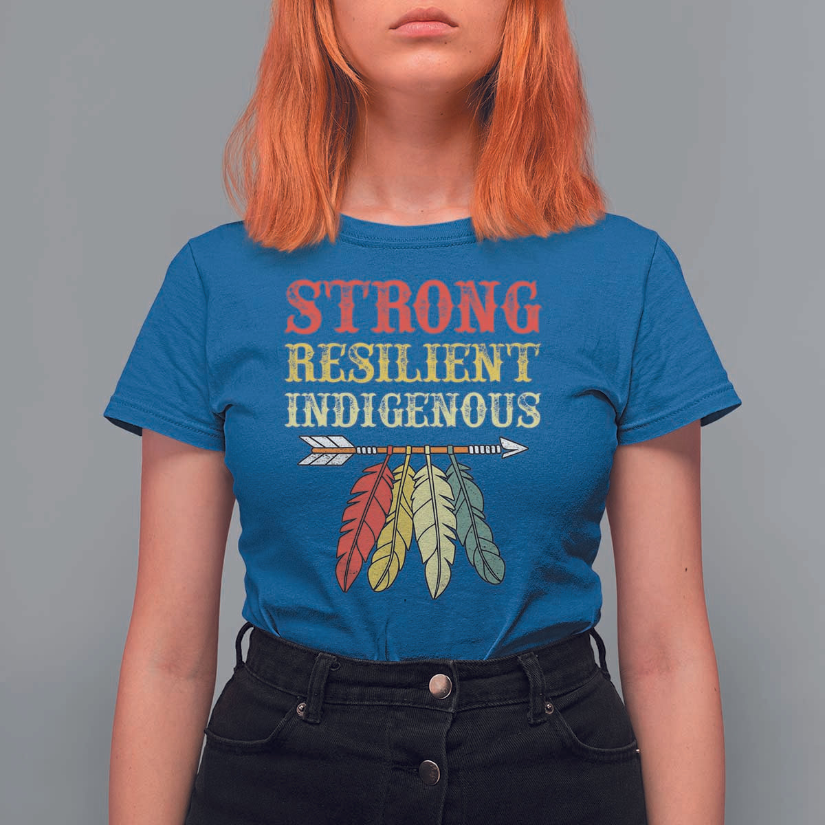 Native American Strong Resilient Indigenous T Shirt For Women Retro Vintage Feathers - Wonder Print Shop