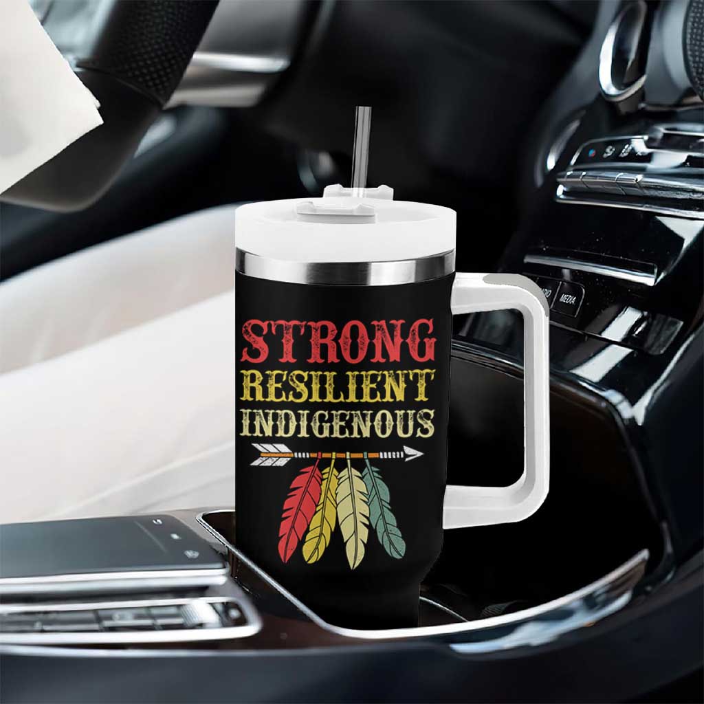 Native American Strong Resilient Indigenous Tumbler With Handle Retro Vintage Feathers - Wonder Print Shop