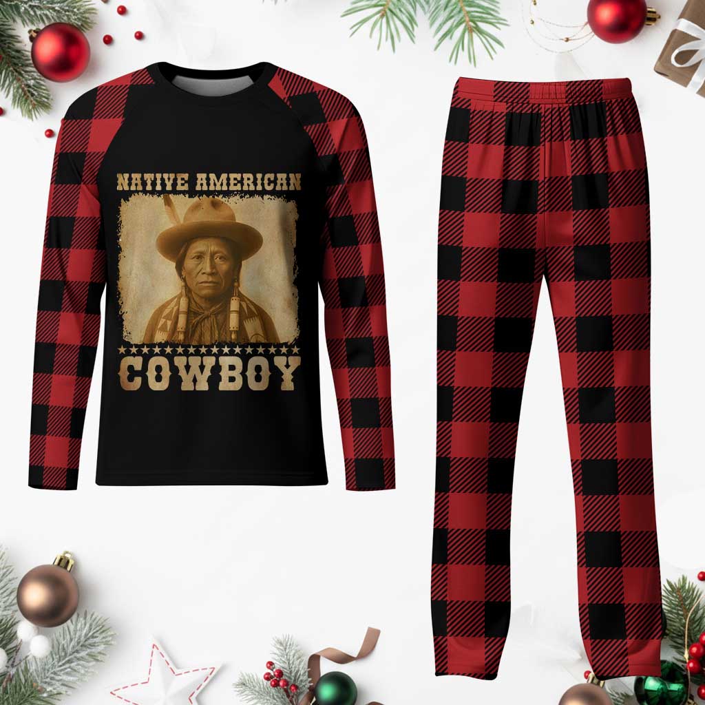 Native American Cowboy Plaid Pajama Set Vintage Western Country Portrait