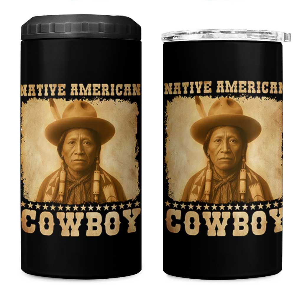Native American Cowboy 4 in 1 Can Cooler Tumbler Vintage Western Country Portrait - Wonder Print Shop