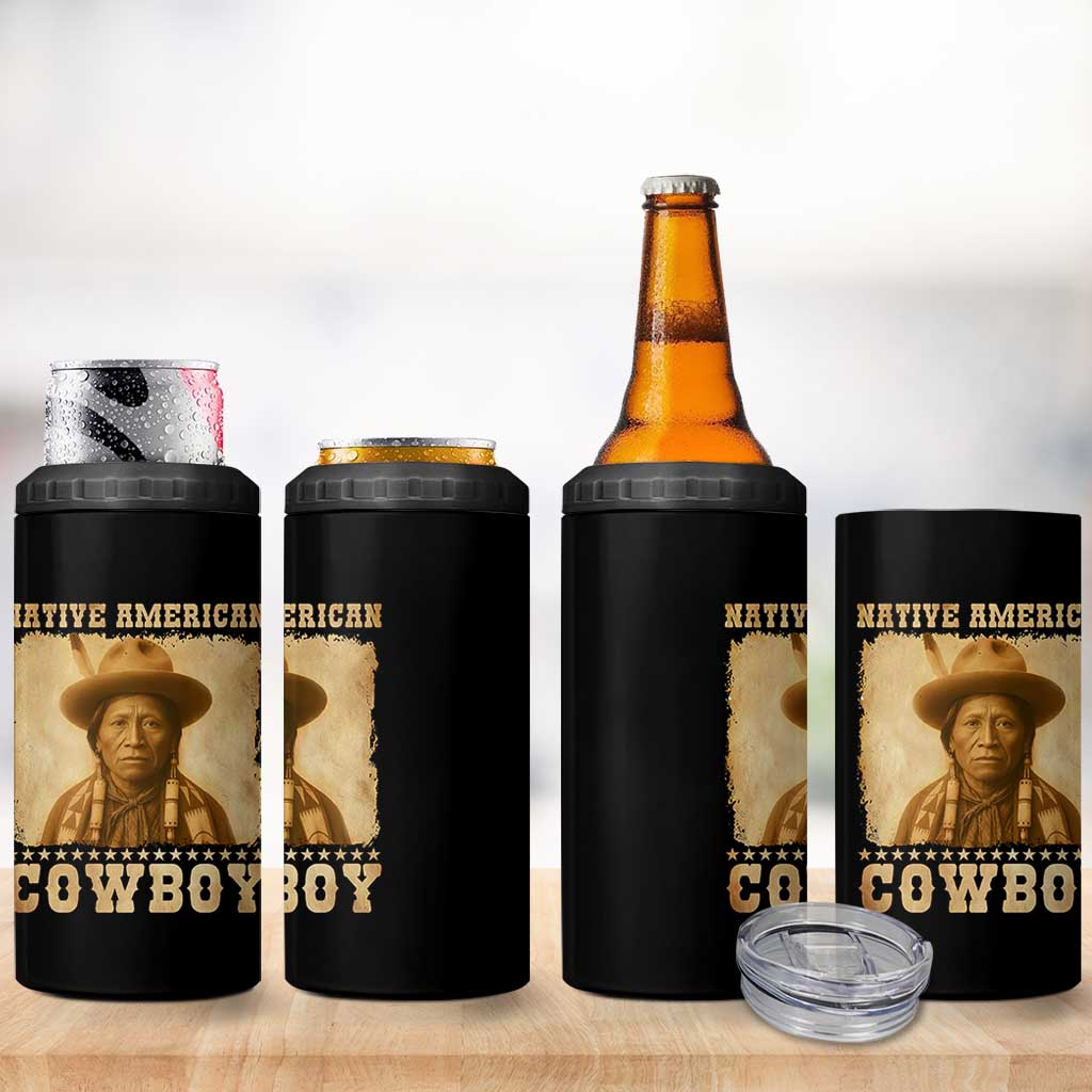 Native American Cowboy 4 in 1 Can Cooler Tumbler Vintage Western Country Portrait - Wonder Print Shop