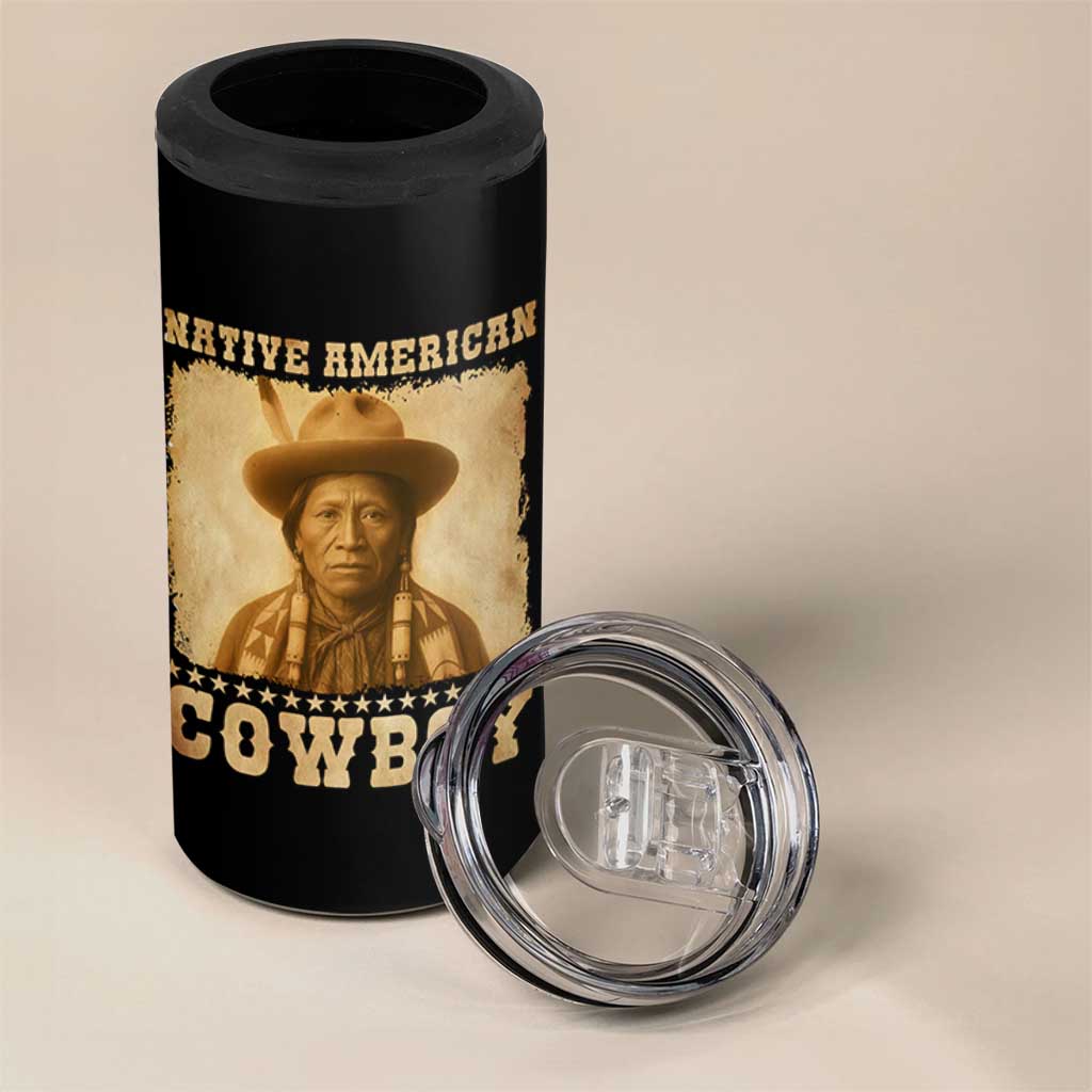 Native American Cowboy 4 in 1 Can Cooler Tumbler Vintage Western Country Portrait - Wonder Print Shop