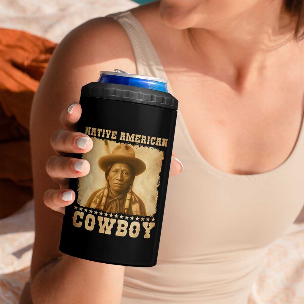 Native American Cowboy 4 in 1 Can Cooler Tumbler Vintage Western Country Portrait - Wonder Print Shop