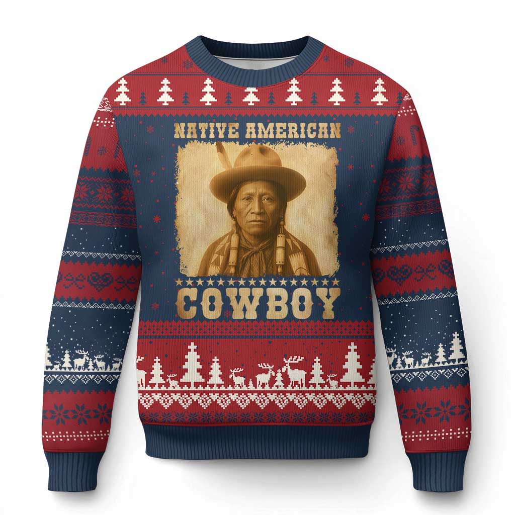 Native American Cowboy Ugly Christmas Sweater Vintage Western Country Portrait - Wonder Print Shop