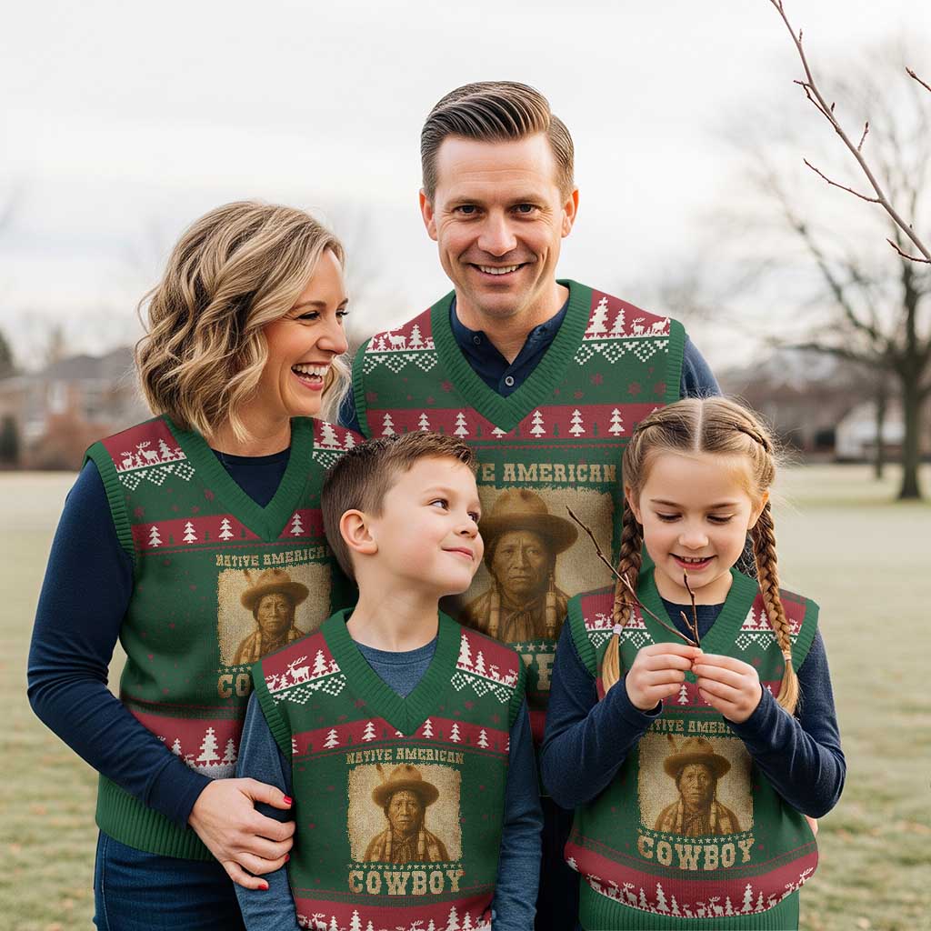 Native American Cowboy V-Neck Knit Sweater Vest Vintage Western Country Portrait - Wonder Print Shop