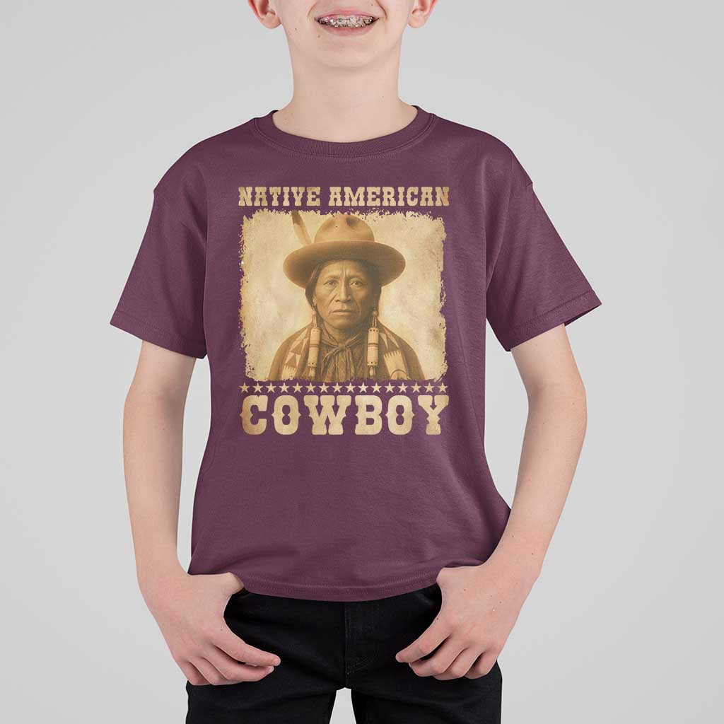 Native American Cowboy T Shirt For Kid Vintage Western Country Portrait - Wonder Print Shop